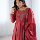 Royal Maroon Chanderi Embroidered Anarkali Set
