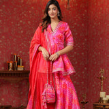 Bright Pink Jimmy Choo Bandhani Printed Sharara Set