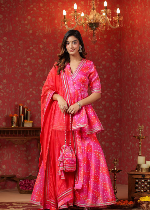 <img> Bright Pink Jimmy Choo Bandhani Printed Sharara Set
