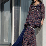 Navy Blue Brasso Floral Printed Sharara Set