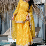 Bright Canary Yellow Brasso Printed Skirt Set