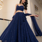 Navy Blue Georgette Chikankari Lehenga Set