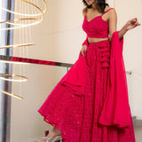 Cardinal Pink Georgette Chikankari Lehenga Set