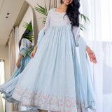 Pastel Sky Blue Georgette Embroidered Anarkali Set
