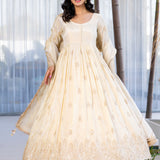 Pastel Cream Tissue Embroidered Anarkali Set