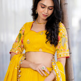 Bright Yellow Tissue Embroidered Lehenga Set