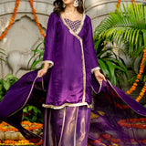 Violet Uppada Silk Solid Kurti Set