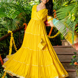 Lemon Yellow Uppada Silk Solid Anarkali Set
