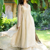 Pastel Cream Tissue Solid Anarkali Set