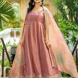 Pastel Peach Tissue Solid Anarkali Set