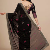Black Chiffon Floral Embroidered Saree