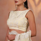 Soft Beige Thread Embroidered Organza Saree