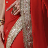 Crimson Red Georgette Embroidered Saree