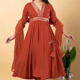 Chestnut Red Rayon Gota Work Anarkali Set