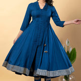 Dark Cerulean Blue Rayon Gota Work Anarkali Set