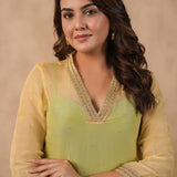 Pastel Green Organza Subtle Embroidered Kurti Set