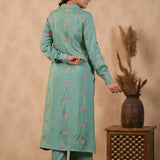 Bright Persian Green Santoon Embroidered Kurti Set