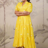 Bright Yellow Santoon Embroidered Dress