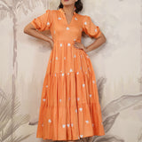Orange Santoon Embroidered Dress
