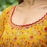 Corn Yellow French Crepe Printed Anarkali Set