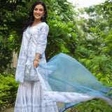 Bluish White Cotton Printed Sharara Set
