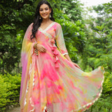 Taffy Pink Chiffon Printed Anarkali Set