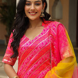 Pink And Yellow Brocade Bandhani Printed Sharara Set