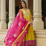 Old Golden Yellow Cotton Silk Gotta Work Anarkali Set