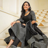 Black Cotton Silk Gota Work Anarkali Set
