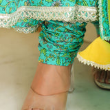 Turquoise Blue Cotton Floral Printed Anarkali Set