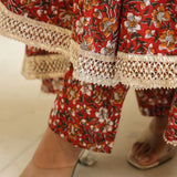 Maroon Cotton Floral Printed Gown Set