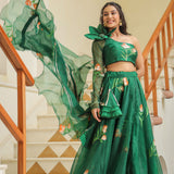 Emerald Green Organza Floral Lehenga Set