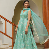 Mint Green Cotton Printed Floral Anarkali Set