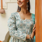 Fountain Blue Cotton Printed Gharara Set