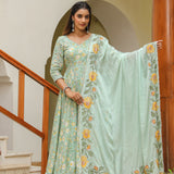 Mint Green Cotton Floral Printed Anarkali Set