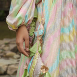 Multicolour Chinon Floral Printed Lehenga Set