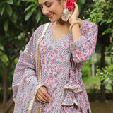 Blossom Pink Cotton Floral Printed Lehenga Set