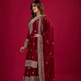 Maroon Embroidered Silk Floral Sharara Set