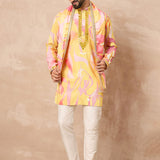 Yellow Silk Blend Mirror Work Kurta Set