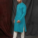 Sky Blue Jacquard Kurti Set With Embroidered Neck