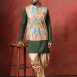 Green Cotton Blend Kurta Set With Nehru Jacket
