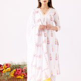 Ivory Cotton A-Line Block Printed Kurta And Palazzo Set
