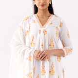 Ivory A-Line Block Printed Cotton Kurta And Palazzo Set