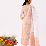 Orange Block Printed Ivory Straight Kurta Palazzo Set