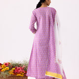 Block Print Cotton Lilac Anarkali With Palazzo Set