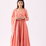 Pink Georgette Anarkali Set With Dupatta