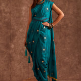 Aqua Blue Pure Chinon Drape Saree