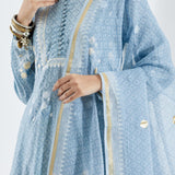 Printed Light Blue Cotton Silk Floral Anarkali Set