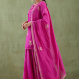 Dark Pink Kurta Sharara Set With Gold Lace Work Bottom
