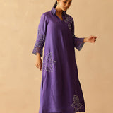 Royal Purple Russian Silk Embroidered Kurti Set